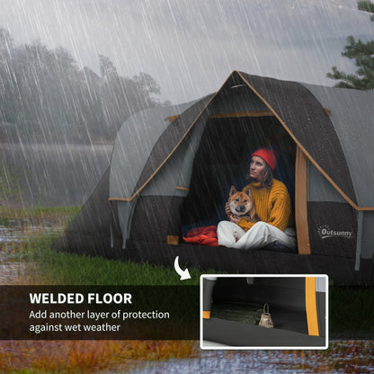 Outsunny 6 Person Dome Camping Tent For Family Camping With Blackout Double Layer And Fibreglass Poles