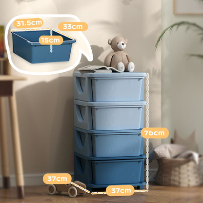 HOMCOM Four Tier Kids Storage Box With Drawers Blue Space Saving Toy Organizer For Kids Durable PP