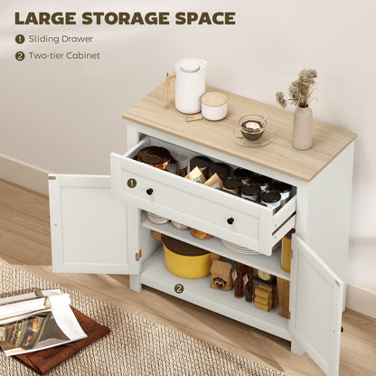 HOMCOM Sideboard Storage Cabinet For Living Rooms And Kitchens With Adjustable Shelf Drawer And Double Doors Cream White
