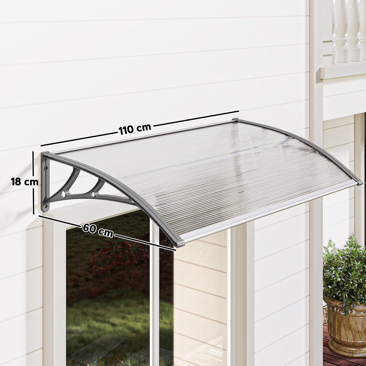 Outsunny Front Door Canopy Outdoor Awning 110x60cm Rain Shelter Aluminium Frame Easy Wall Mount For Homeowners