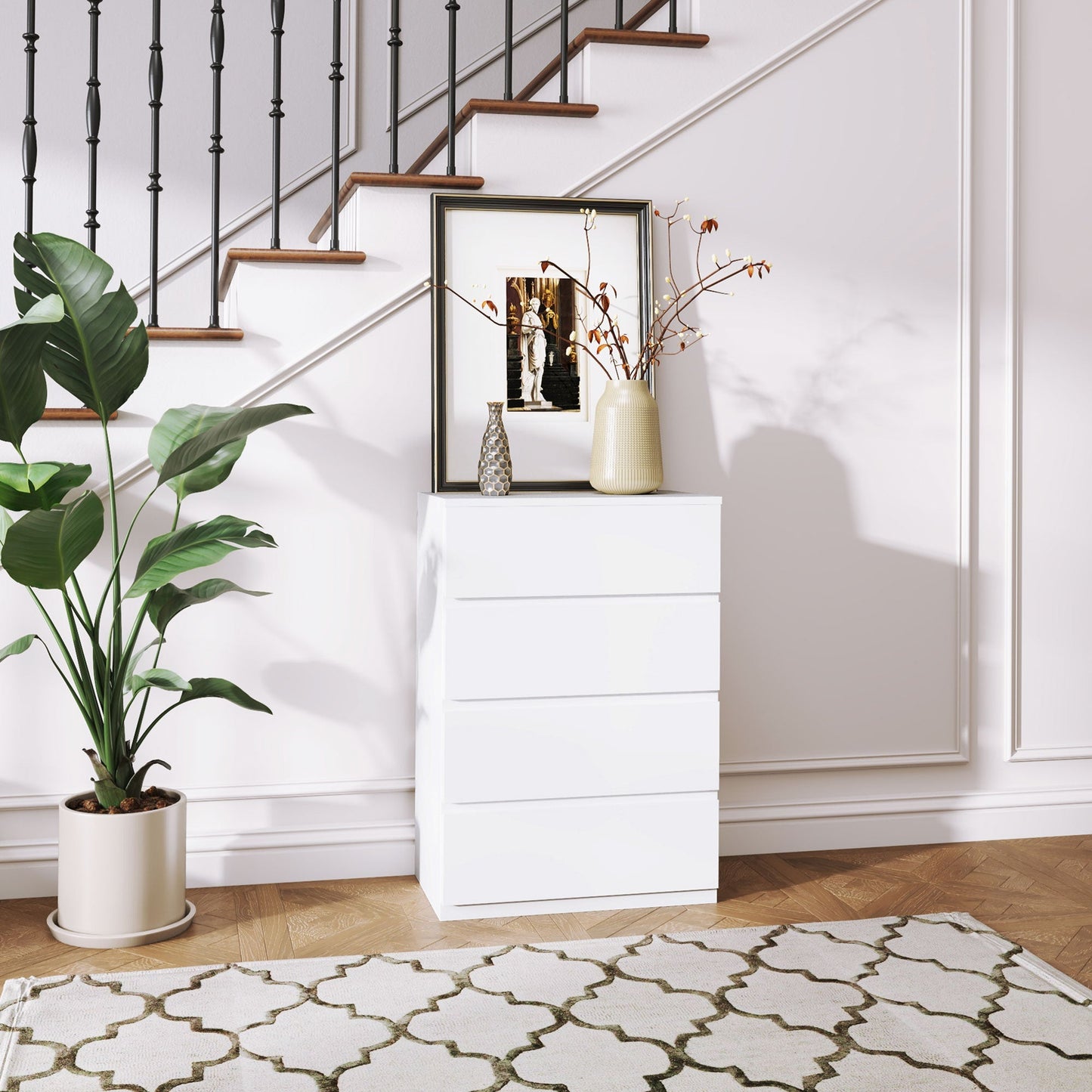 HOMCOM 4 Drawer Chest Of Drawers Modern Bedroom Dresser For Organization And Space Saving Storage Unit