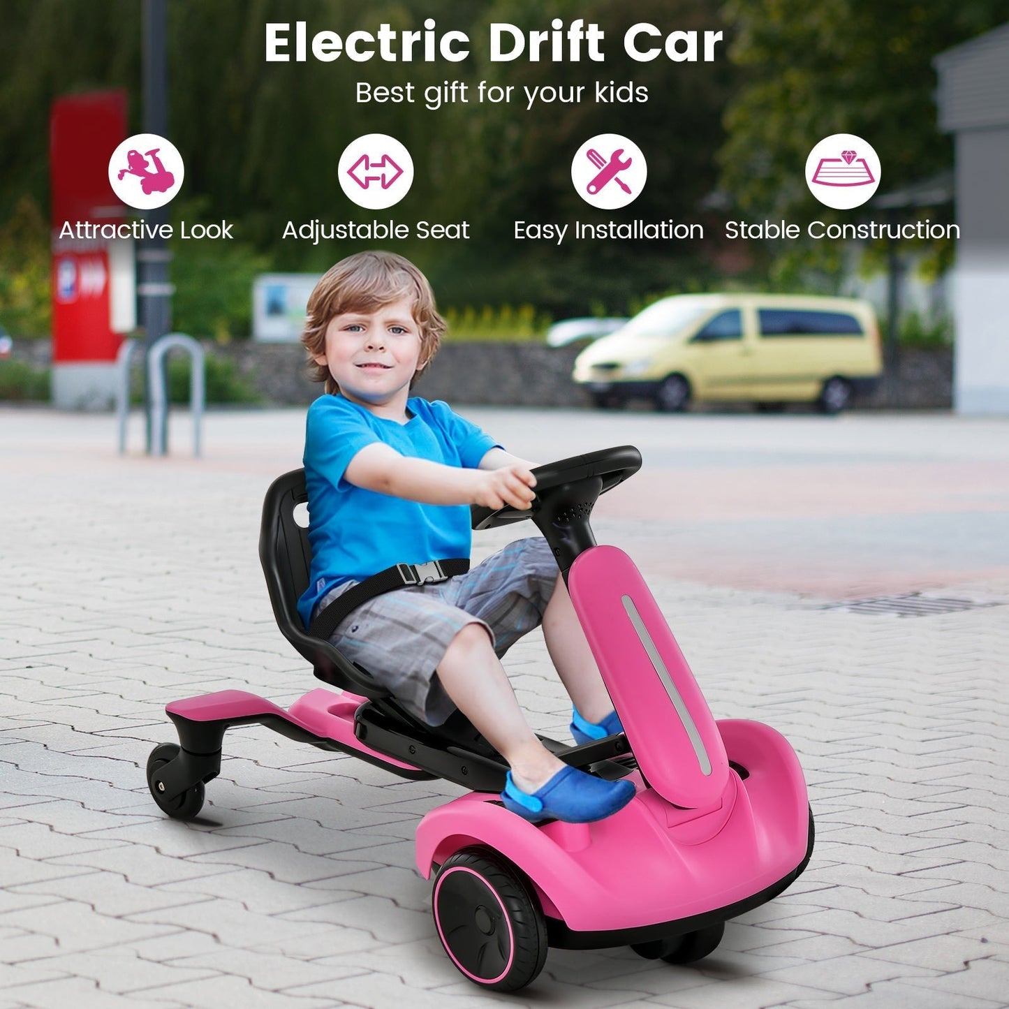 6V Electric Ride On Drift Car Pink For Kids 3 To 8 Durable Sturdy Frame Realistic Fun