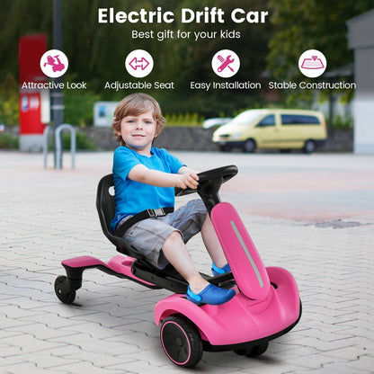 6V Electric Ride On Drift Car Pink For Kids 3 To 8 Durable Sturdy Frame Realistic Fun