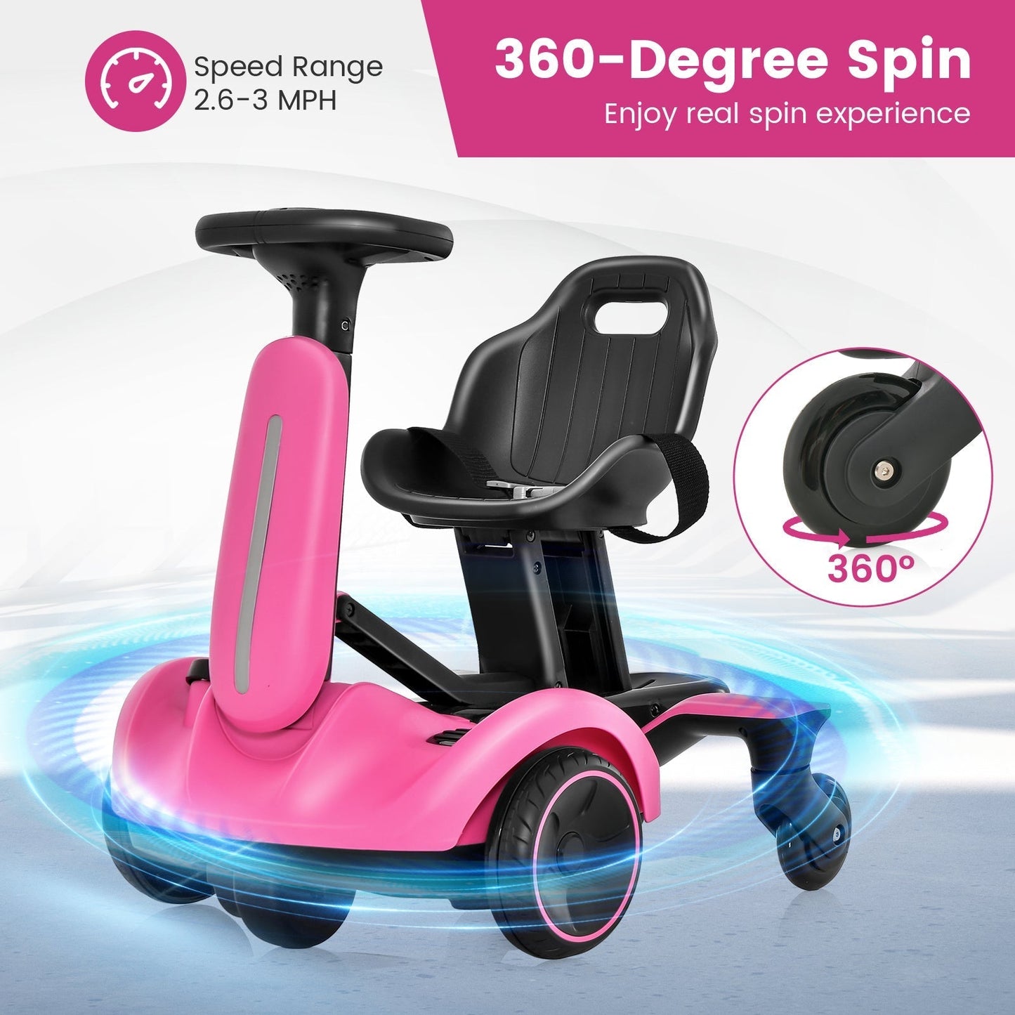 6V Electric Ride On Drift Car Pink For Kids 3 To 8 Durable Sturdy Frame Realistic Fun