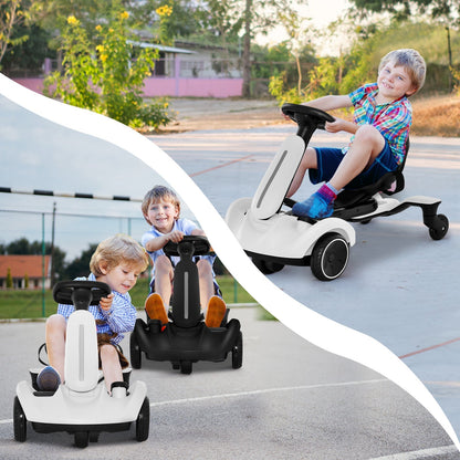 6V Electric Ride On Drift Car for Kids 3 to 8 Years Old White Durable Frame for Safe Home Play
