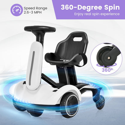 6V Electric Ride On Drift Car for Kids 3 to 8 Years Old White Durable Frame for Safe Home Play