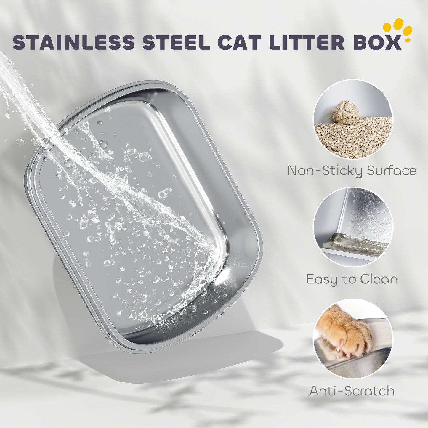 PawHut Stainless Steel Cat Litter Box With Lid Enclosed Privacy Odor Control Scoop Included For Cat Owners