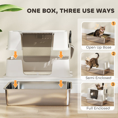 PawHut Stainless Steel Litter Box XL With 100 Degree Flip Top Dual Entry Odor Free For Large Cats