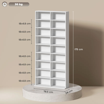 HOMCOM 640 CD Storage Tower White Durable 14 Adjustable Shelves Anti Tip Design For Home Media Organization