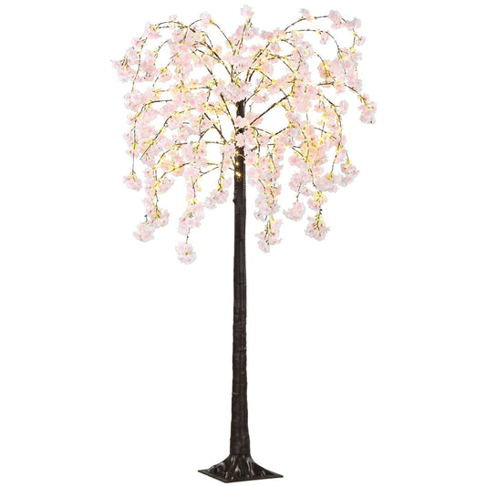 HOMCOM 450 LED Light Pink Sakura Artificial Blossom Tree For Outdoor Decor Enthusiasts Nighttime Illumination