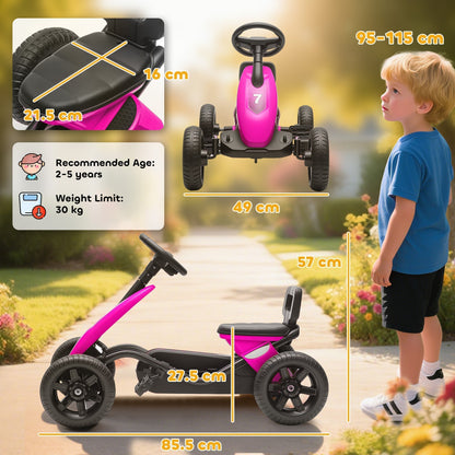 AIYAPLAY Pedal Go Kart for Kids 2 to 5 with Silent EVA Wheels and Sturdy Metal Frame Pink