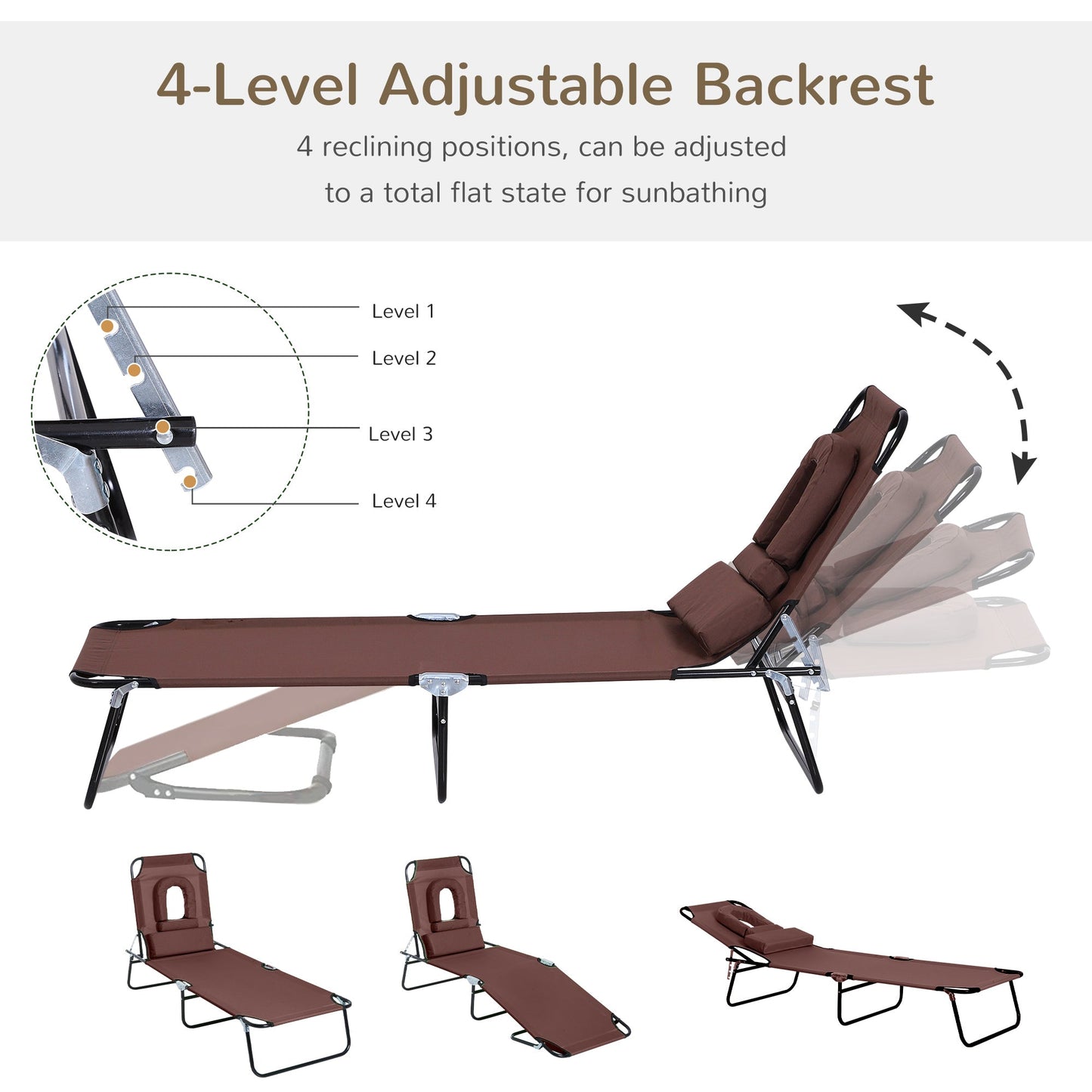 Outsunny Outdoor Folding Sun Lounger With Face Hole 4 Level Adjustable Backrest Garden Recliner For Beach Lovers