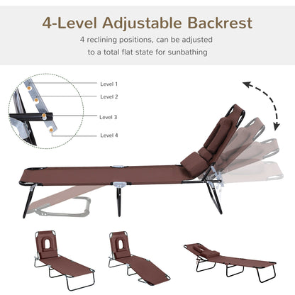 Outsunny Outdoor Folding Sun Lounger With Face Hole 4 Level Adjustable Backrest Garden Recliner For Beach Lovers