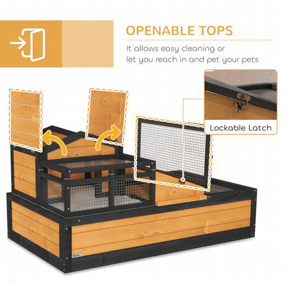 PawHut Wooden Tortoise House With Balcony And Roof Spacious Two Levels Easy Clean Tray Indoor Outdoor For Reptile Lovers