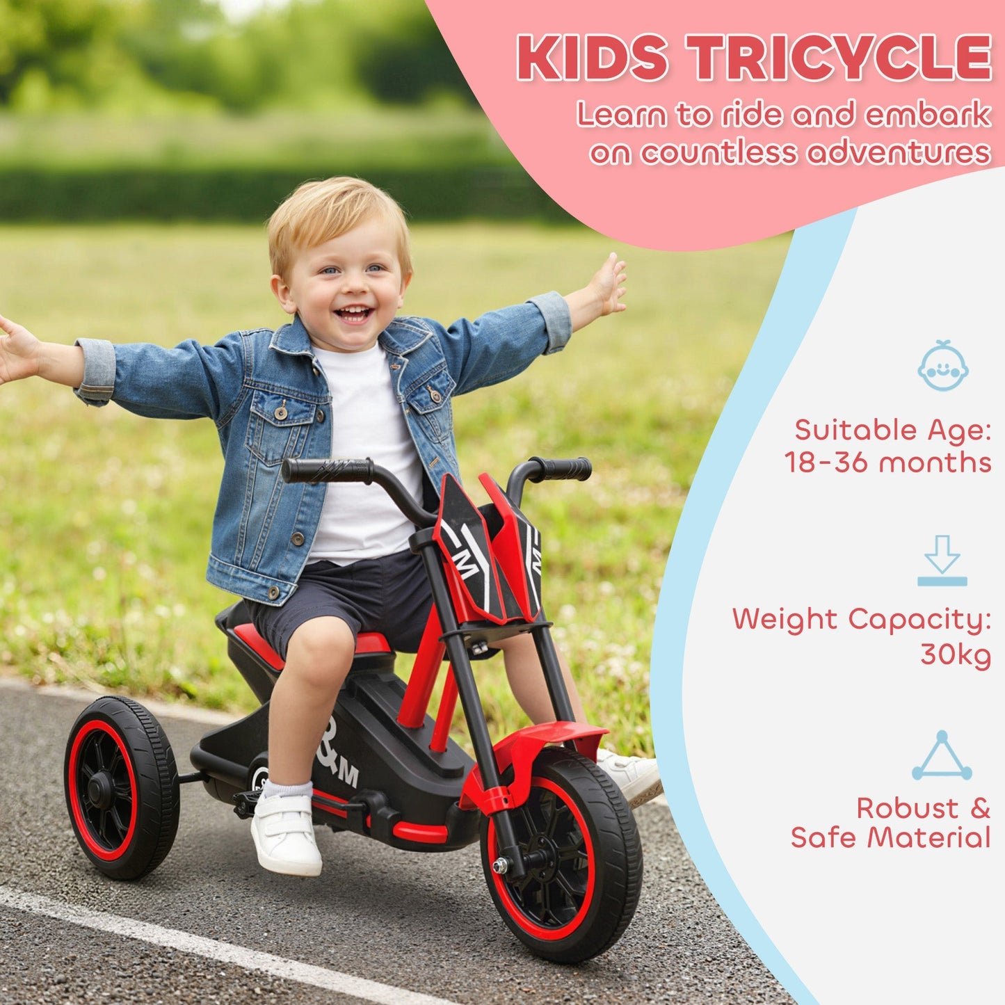 AIYAPLAY Kids Tricycle For Toddlers With Pedals 3 Wheel Stable Steel Frame Indoor Outdoor Red
