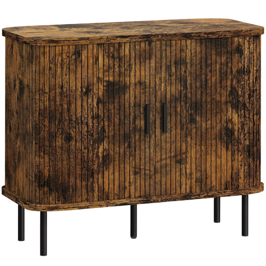 HOMCOM Mid-Century Modern Sideboard Storage Cabinet Slatted Tambour Doors Space Saving Kitchen Unit for Small Spaces