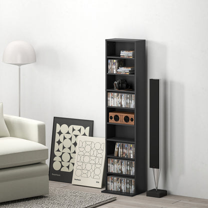 HOMCOM 260 CD Storage Unit Narrow Black For Home Media Rooms Holds Up To 260 CDs Or 120 DVDs With 6 Adjustable Shelves