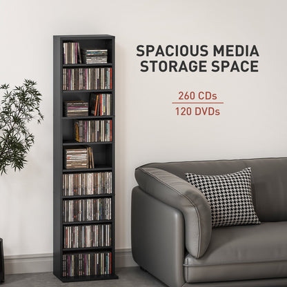 HOMCOM 260 CD Storage Unit Narrow Black For Home Media Rooms Holds Up To 260 CDs Or 120 DVDs With 6 Adjustable Shelves