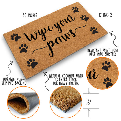 Coir Doormat Wipe Your Paws 30x17 Outdoor Farmhouse Entrance Mat Durable 0.6 Inch Height
