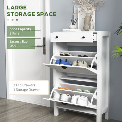 HOMCOM Narrow Shoe Cabinet With 2 Flip Drawers