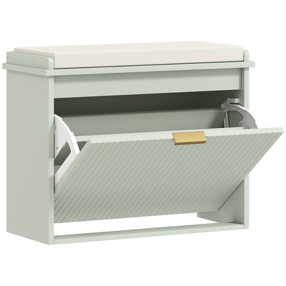 HOMCOM Elegant Shoe Bench With Top Seat Green, 120 Kg Capacity, Flip Drawer Storage, Entryway Organizer