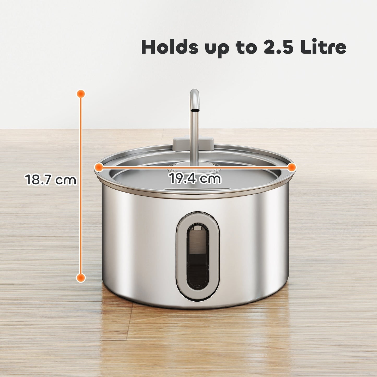 PawHut Stainless Steel Cat Water Fountain 2.5L With Ultra Silent Pump Water Level Window And 7 Filters
