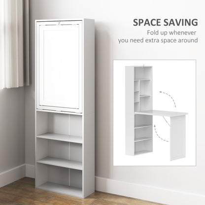 HOMCOM Fold Out Desk 98cm With Storage And Writing Board For Small Home Offices Space Saving White