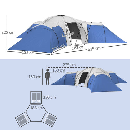 Outsunny Six To Nine Person Tent With Three Bedrooms And Living Room For Family Camping Accessories Included