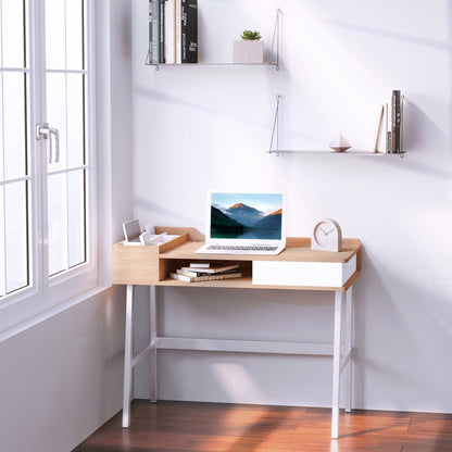 HOMCOM Computer Desk With Cable Management And Drawer For Home Office And Student Use