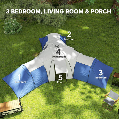 Outsunny Six To Nine Person Tent With Three Bedrooms And Living Room For Family Camping Accessories Included