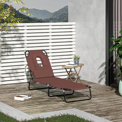 Outsunny Outdoor Folding Sun Lounger With Face Hole 4 Level Adjustable Backrest Garden Recliner For Beach Lovers