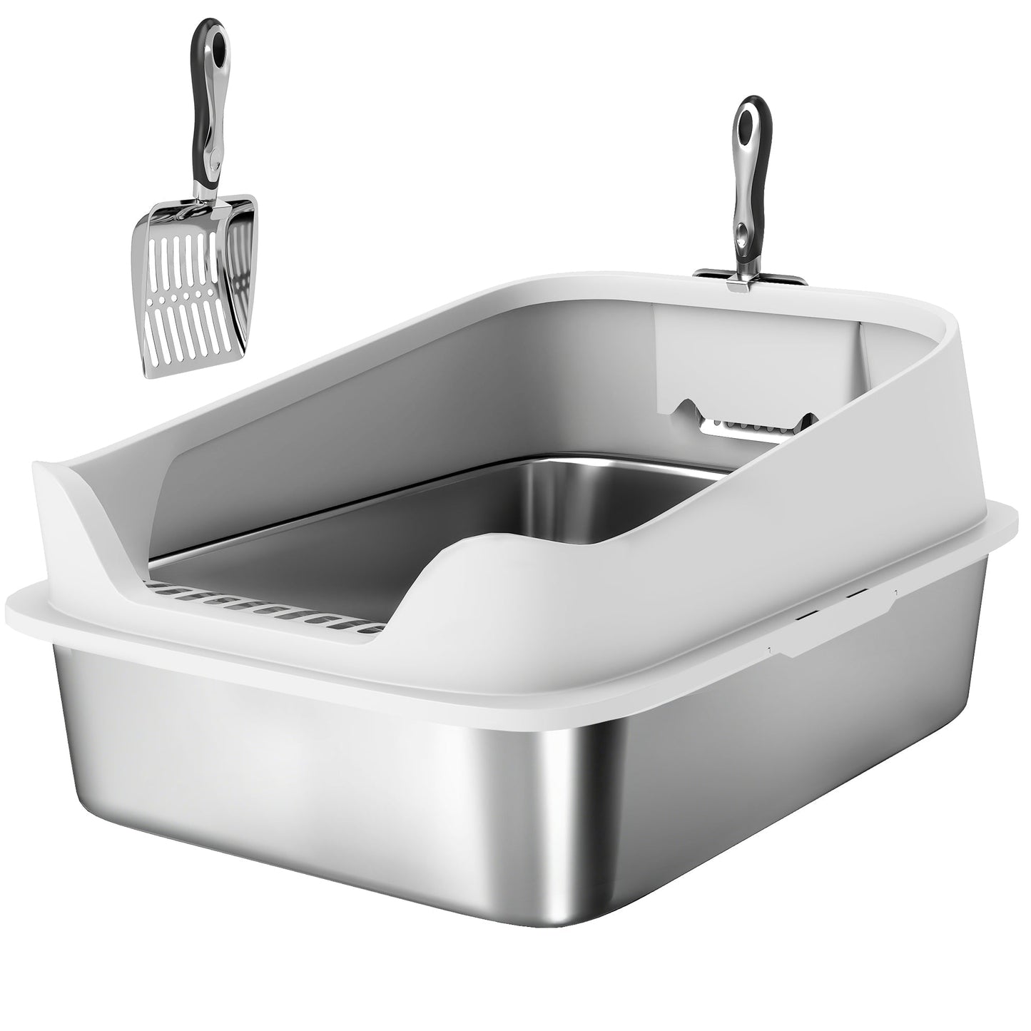 PawHut XL Stainless Steel Cat Litter Box With High Sides And Scoop, Odor Resistant, Spacious For Large Cats
