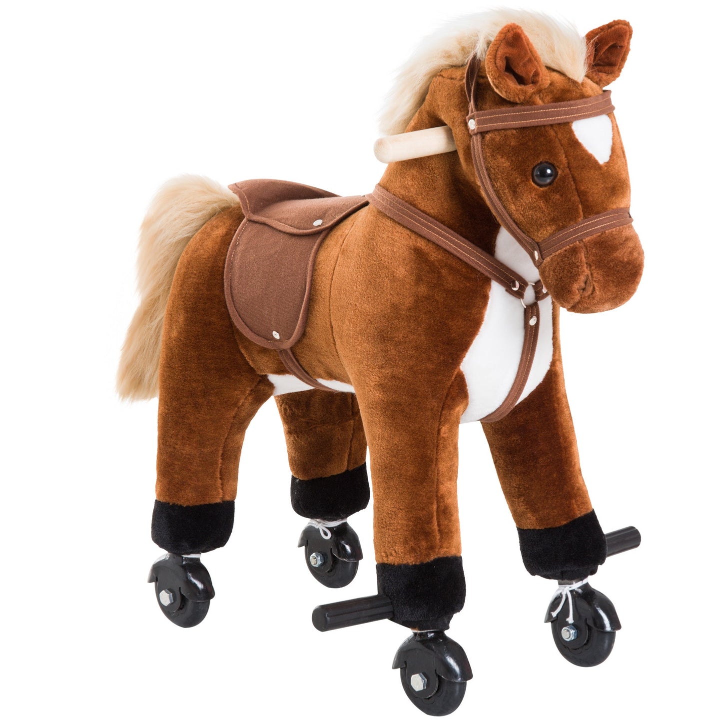 HOMCOM Kids Ride On Rocking Horse With Wheels And Sound Plush Toy For Toddlers 2 Years Up Brown