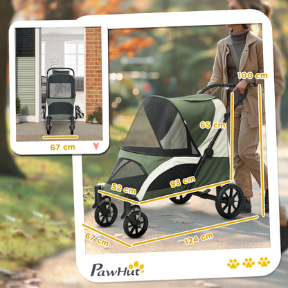 PawHut Foldable Pet Stroller For Large Dogs With Four Big Wheels, Shock-Absorbing Frame, Brakes And Detachable Wheels