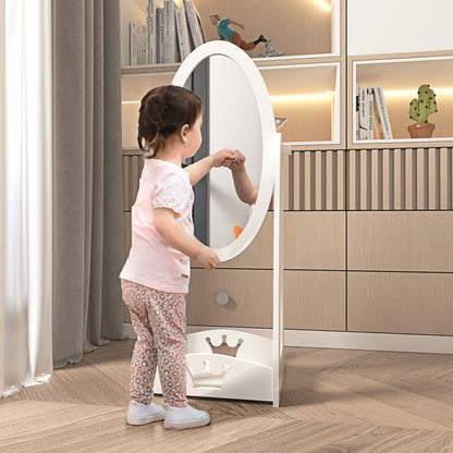 HOMCOM Kids Full Length Mirror 360 Rotation With Storage Shelf Enchanting White Dressing Vanity For 3-8 Years