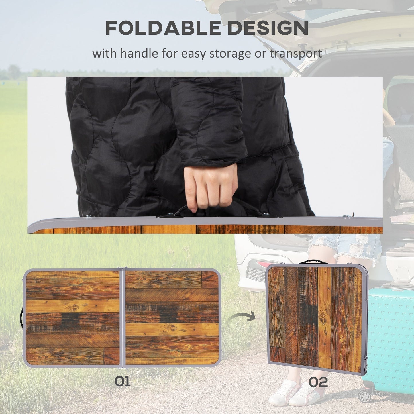 Outsunny 3ft Folding Camping Table Height Adjustable Portable Aluminium Rust Resistant for Campers and Outdoor Parties