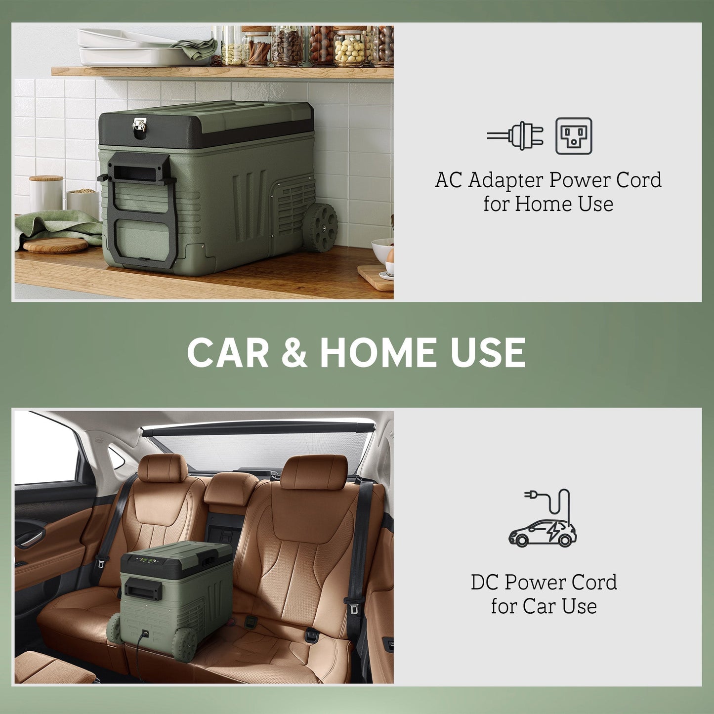 Outsunny 33L Dual Zone Car Fridge Freezer Portable 12V 24V DC And 100 To 240V AC With Wheels And LED Light For Travel
