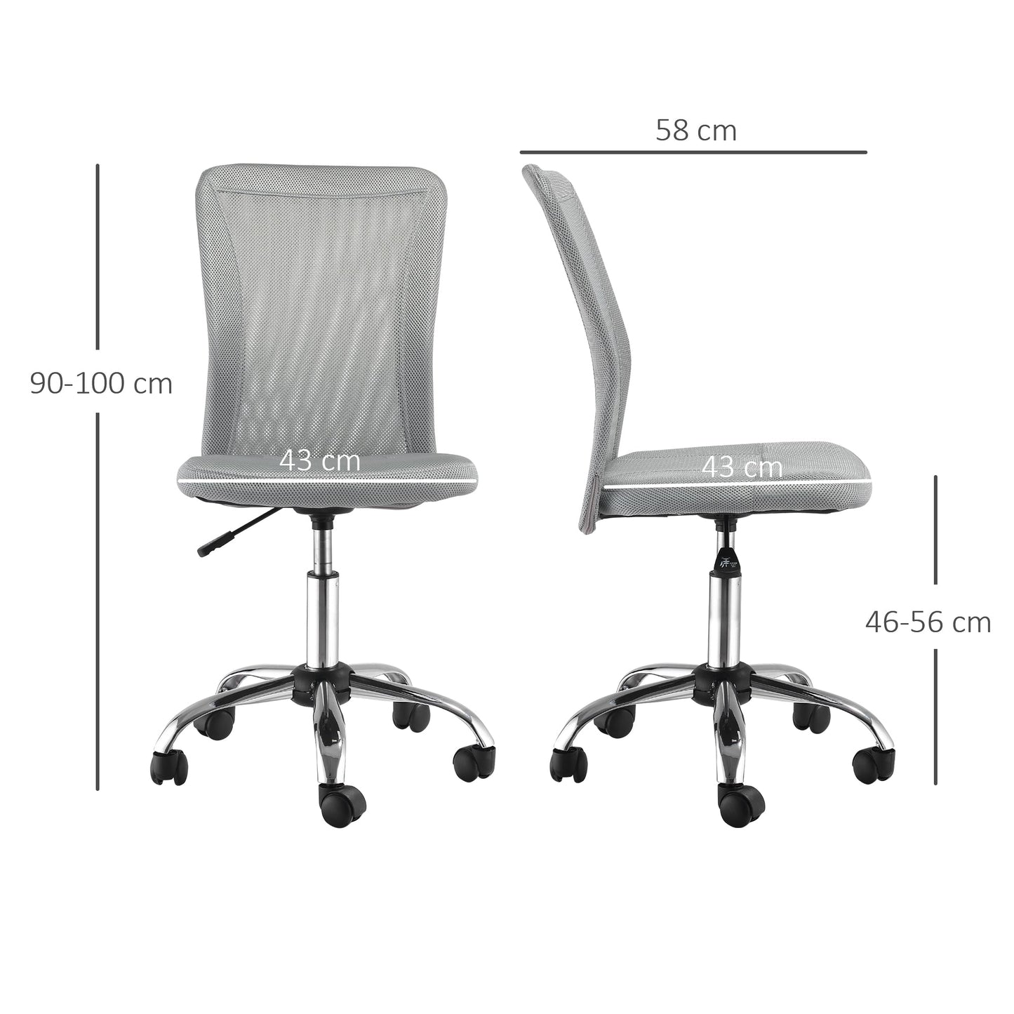 Vinsetto Office Chair With Mesh Back Rolling Wheels Adjustable Armless Desk Chair For Home Office