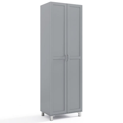 Double Door Tall Storage Cabinet With Adjustable Shelves And Anti Tilt Design For Home And Small Space
