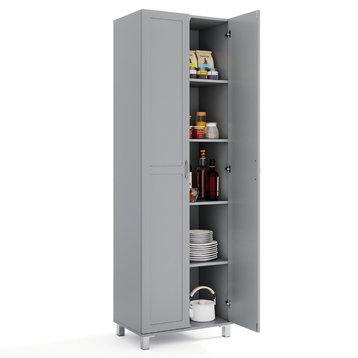 Double Door Tall Storage Cabinet With Adjustable Shelves And Anti Tilt Design For Home And Small Space