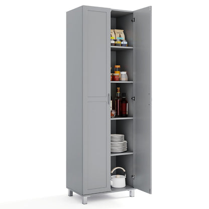Double Door Tall Storage Cabinet With Adjustable Shelves And Anti Tilt Design For Home And Small Space