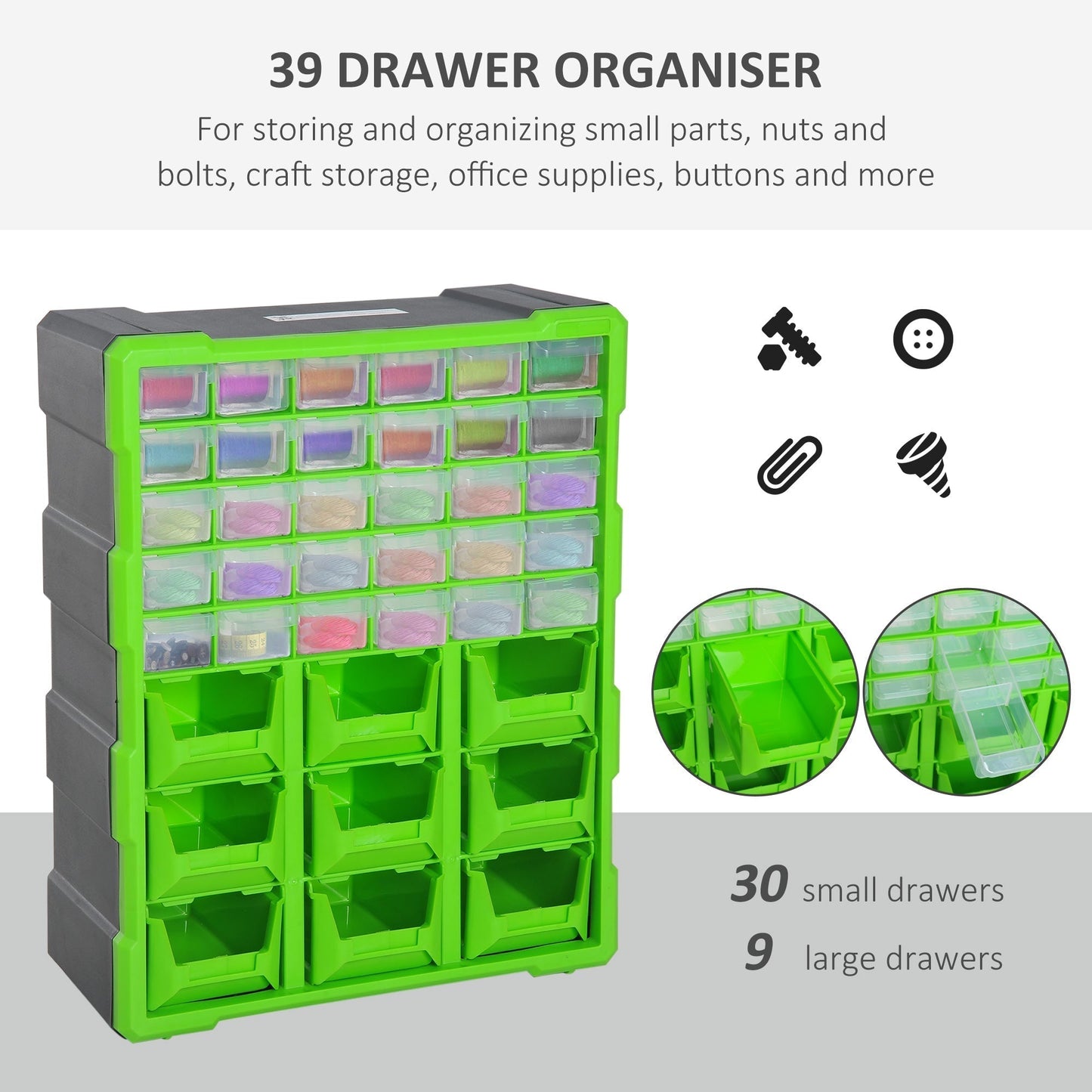 DURHAND 39 Drawer Parts Organizer Wall Mount Cabinet For Garage Durable Easy Access With Clear Drawers