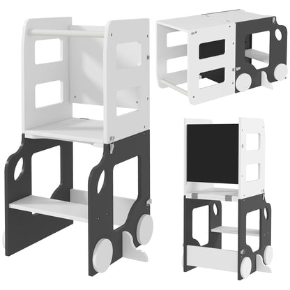 AIYAPLAY 4 In 1 Toddler Standing Tower Step Stool With Safety Rail Foldable For Toddlers Kitchen Bathroom Desk Whiteboard