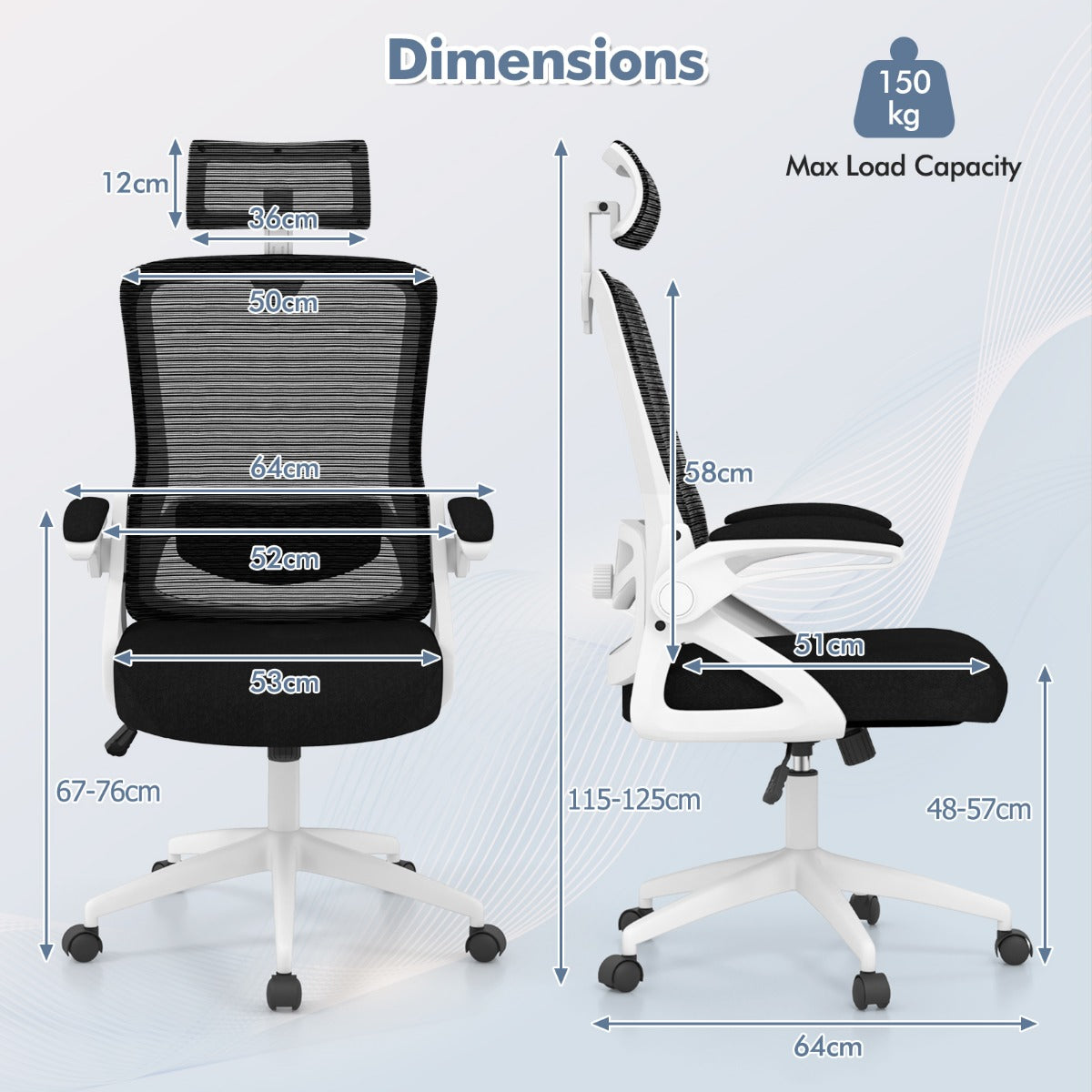 Ergonomic Office Chair With Adjustable Lumbar Support For Home Office Use White Premium