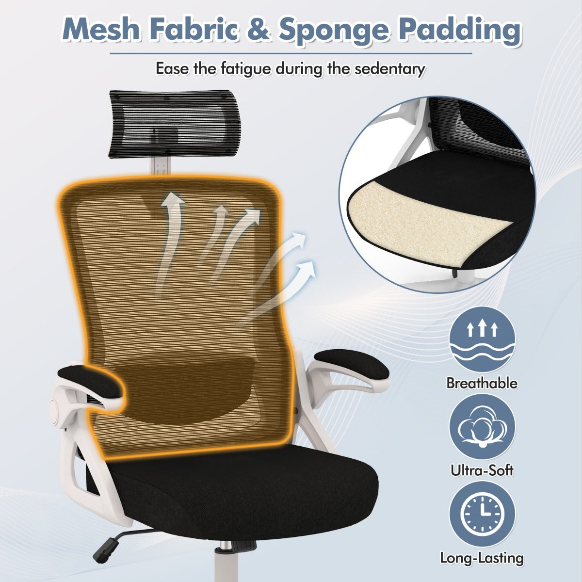 Ergonomic Office Chair With Adjustable Lumbar Support For Home Office Use White Premium