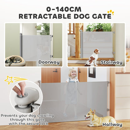 PawHut Retractable Dog Gate For Doorways And Stairways Up To 140 Cm Wide Easy Install With Secure Mesh For Pet Parents