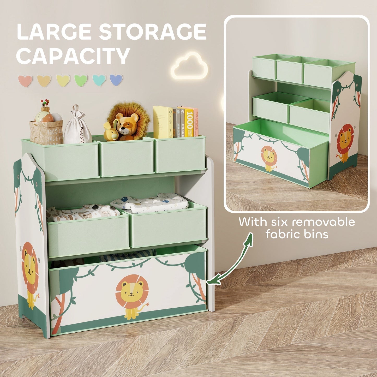 AIYAPLAY 3 Tier Kids Toy Storage Shelf With 6 Removable Boxes