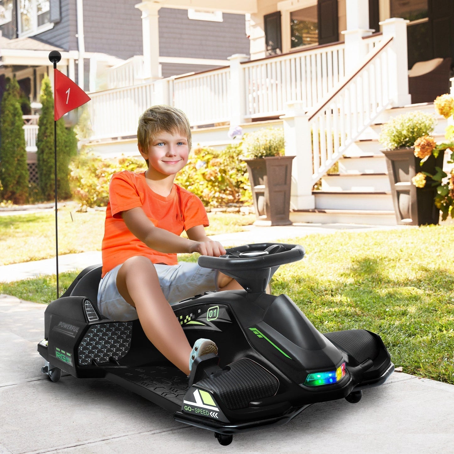 HOMCOM Ages 8 To 12 Kids 12V Electric Go Kart With Drift Function Music LED Lights Slow Start