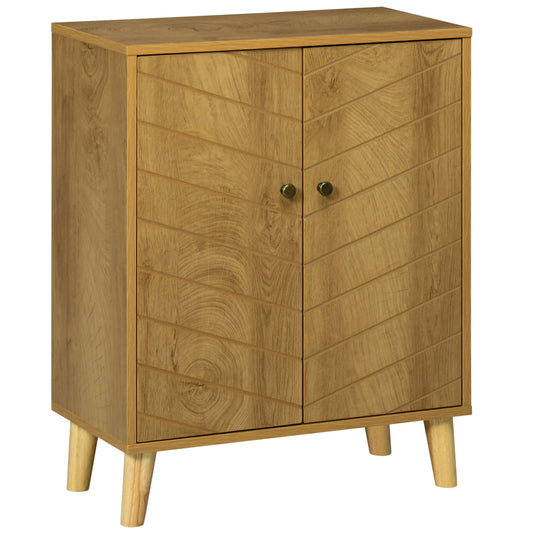 HOMCOM Vintage Storage Cabinet With Double Chevron Doors Pine Wood Legs Ideal For Home Decor Enthusiasts