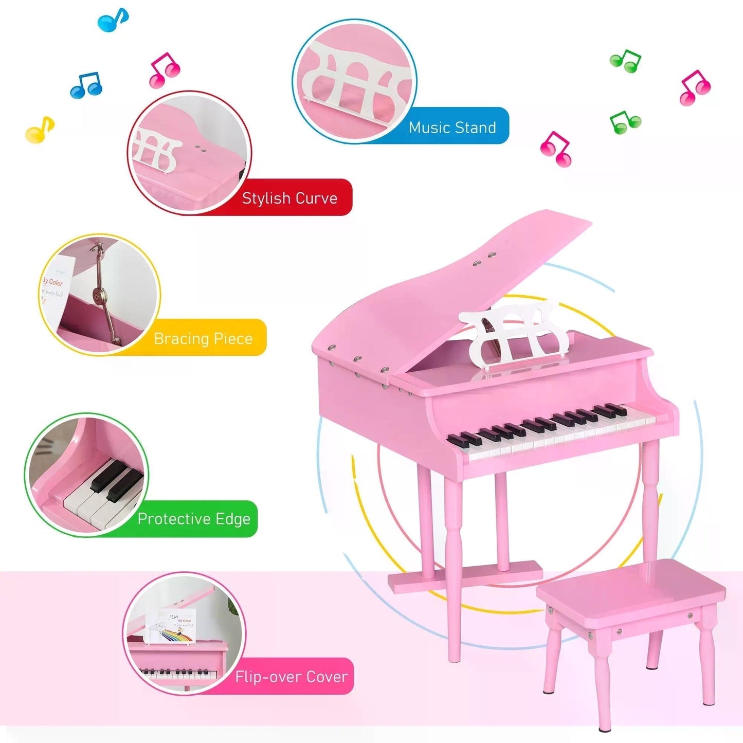HOMCOM 30 Keys Mini Kids Piano With Music Stand And Bench Ideal Gift For Little Musicians Beginners